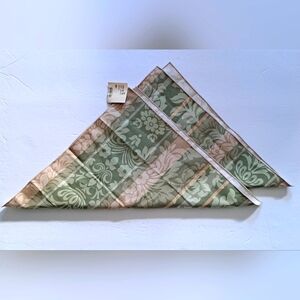 John Matouk Print Napkins Set of 2 Green Tan Beige Vintage New With Tag
